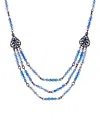 2028 Lantern Bead Triple Drop Necklace In Blue
