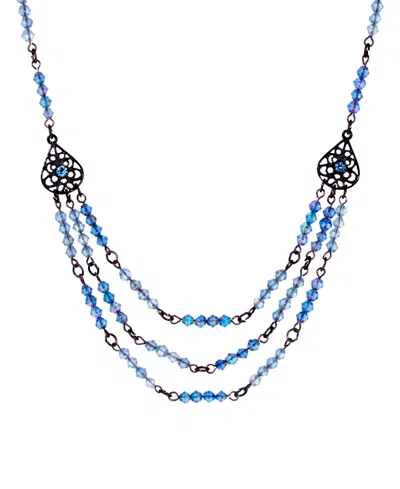 2028 Lantern Bead Triple Drop Necklace In Blue