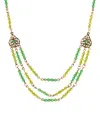 2028 Lantern Bead Triple Drop Necklace In Green