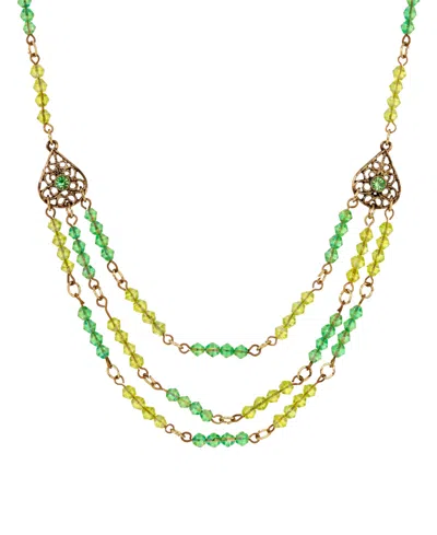 2028 Lantern Bead Triple Drop Necklace In Green