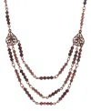 2028 Lantern Bead Triple Drop Necklace In Purple