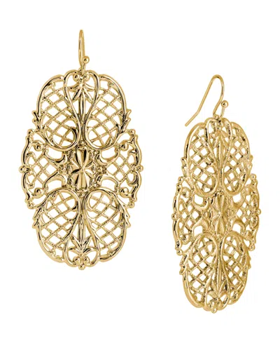 2028 Large Filigree Decorative Fishhook Earrings In Yellow