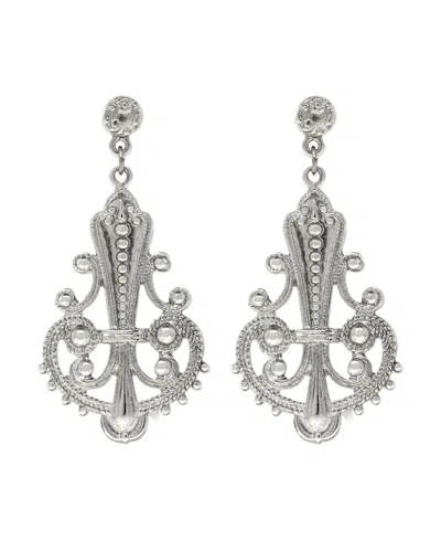 2028 Large Filigree Drop Post Earrings In Gray