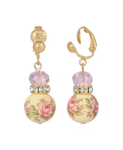 2028 Light Rose Pink Floral Beaded Clip Earrings