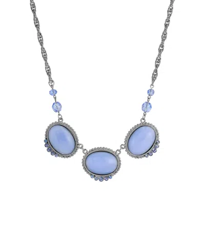 2028 Moonstone And Crystal Oval Necklace In Blue