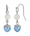 2028 Mother Of Imitation Pearl With Aqua Bead Drop Earrings In White