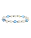 2028 Mother Of Imitation Pearl With Aqua Stone Stretch Bracelet In White