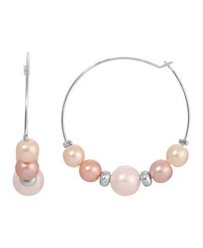 2028 Multi Color Imitation Pearl Hoop Earrings