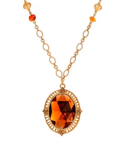 2028 Oval Acrylic Topaz Pendant Necklace In Brown