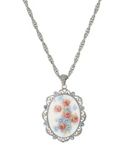 2028 Oval Floral Pendant Necklace In Multi