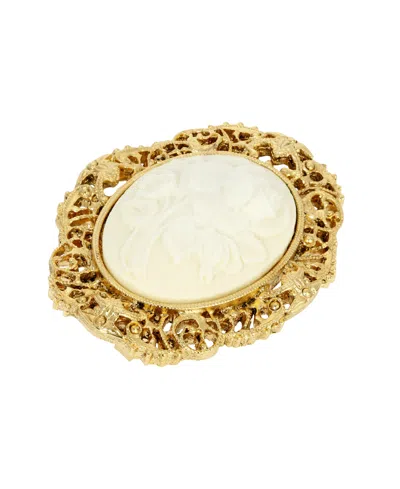 2028 Oval Flower Cameo Pin In Orange