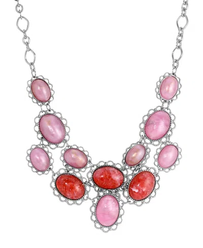 2028 Oval Pink Acrylic Stone Bib Necklace