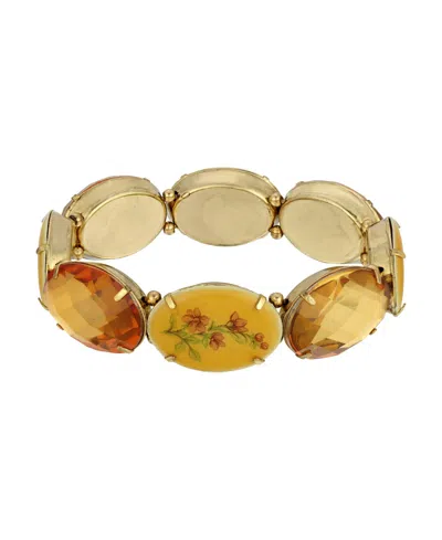 2028 Oval Stone Stretch Bracelet In Yellow