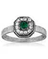 2028 Pewter And Clear Crystal Octagonal Ring In Green