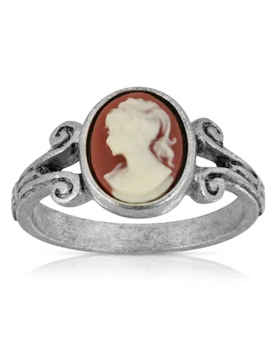 2028 Pewter Carnelian Cameo Oval Ring In Orange