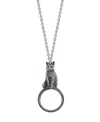 2028 Pewter Cat Magnifying Glass Pendant Necklace 30" In Pewter