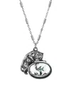 2028 Pewter Cat With Blue Enamel Fish In Glass Fishbowl Necklace 30" In Blue