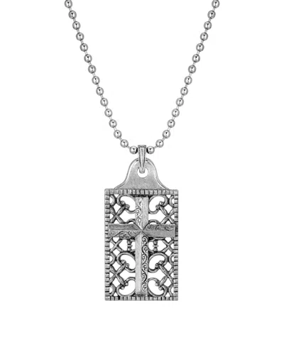 2028 Pewter Cross Square Dog Tag Pendant 22" Necklace