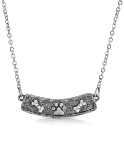 2028 Pewter Crystal Bone And Paw Bar Necklace In Silver