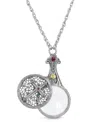 2028 Pewter Crystal Cross Sliding Magnifier 30" Pendant In Red