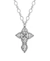 2028 Pewter Crystal Diamond Shaped Stones Cross 24" Necklace In White