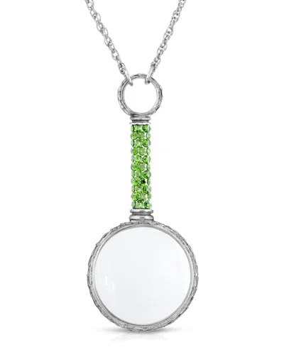 2028 Pewter Crystal Magnifying Glass 30" Necklace In Green