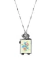 2028 Pewter Dog Frame With Floral Decal Necklace, 28" In Multi