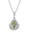 2028 Pewter Fan Light Green Crystal Cross 16" Adjustable Necklace In Green