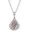 2028 Pewter Fan Light Green Crystal Cross 16" Adjustable Necklace In Pink