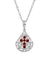 2028 Pewter Fan Light Green Crystal Cross 16" Adjustable Necklace In Red