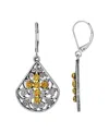 2028 Pewter Fan Red Crystal Cross Earrings In Beige