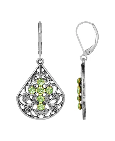2028 Pewter Fan Red Crystal Cross Earrings In Green