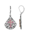 2028 Pewter Fan Red Crystal Cross Earrings In Pink