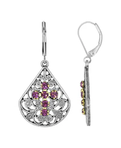 2028 Pewter Fan Red Crystal Cross Earrings In Purple