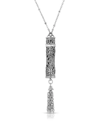 2028 Pewter Filigree Vial With Tassel Necklace In Silver