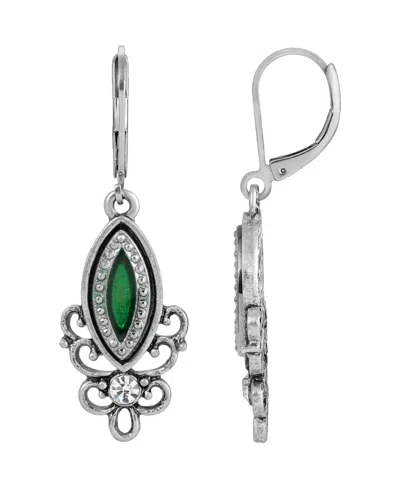 2028 Pewter Green Filigree Drop Earring