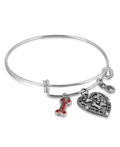 2028 Pewter Heart Bone Paw Print Charm Bracelet In Silver