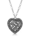 2028 Pewter Heart Paw And Bones Necklace In Silver