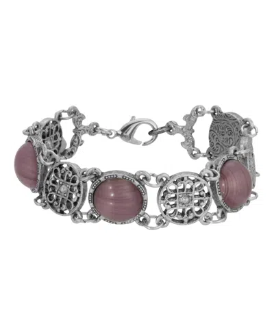 2028 Pewter Round Flower Multi-loop Round Filigree Bracelet In Purple