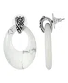 2028 Pewter Semi Precious Oval Howlite Hoop Earrings In White