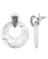 2028 Pewter Semi Precious Round Howlite Hoop Earrings In White