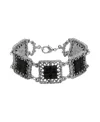 2028 Pewter Square With Dark Amber Stone Linking Bracelet In Black