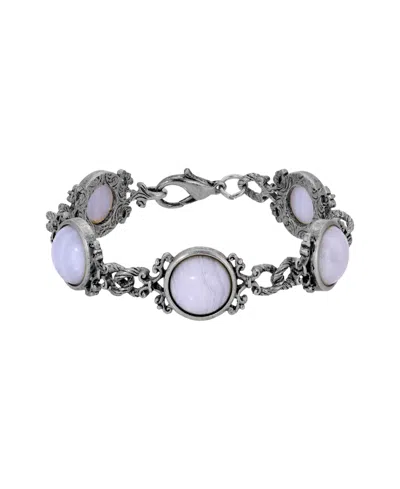 2028 Pewter Tone Blue Lace Cabochon Bracelet