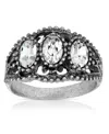 2028 Pewter Triple Clear Crystal Oval Ring In Clear
