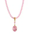 2028 Pink Bead Strand Oval Crystal Necklace In Pink