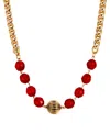2028 Red Glass Gold Bead Necklace In Red