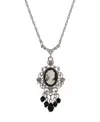 2028 Resin Cameo Glass Crystal Necklace In Black