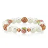2028 Rose Gold Tone Simulated Pearl Purple Flower Filigree Beaded Bracelet In Multi
