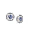 2028 Round Blue Floral Crystal Stud Earrings In Blue