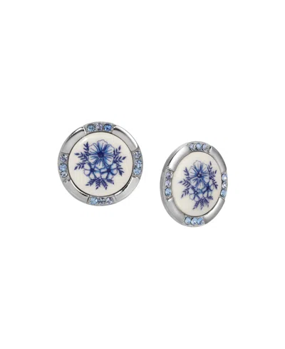 2028 Round Blue Floral Crystal Stud Earrings